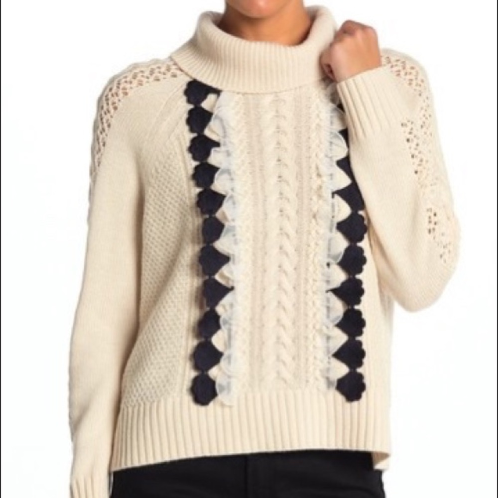 NWOT J. Crew Embellished Lace Cable Knit Sweater